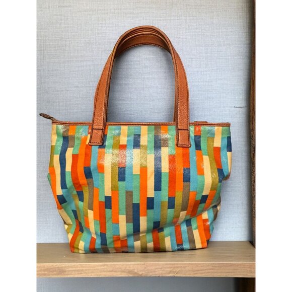 Fossil Multi-Color Stripe Coated Canvas & Leather Shoulder Bag - Picture 6 of 14